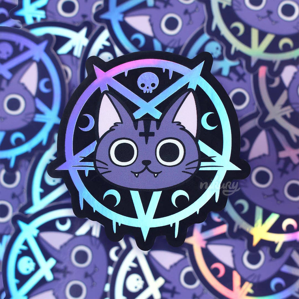 Lucipurr Pentagram Black Cat Holographic Vinyl Sticker