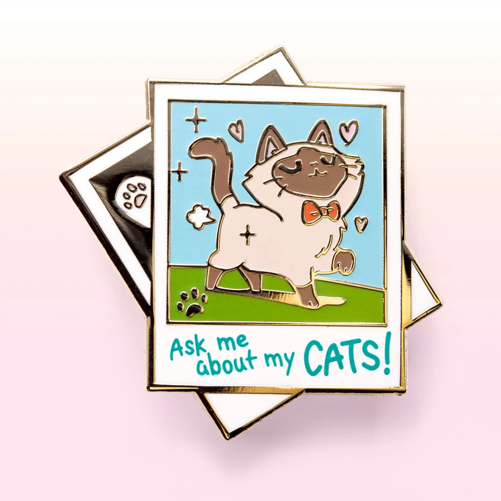 Ask Me About My Cats Siamese Cat in Photo Frame Hard Enamel Pin