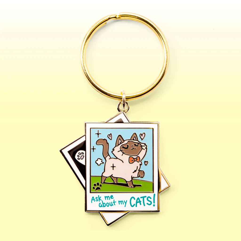 Ask Me About My Cats Siamese Cat in Photo Frame Metal Keychain