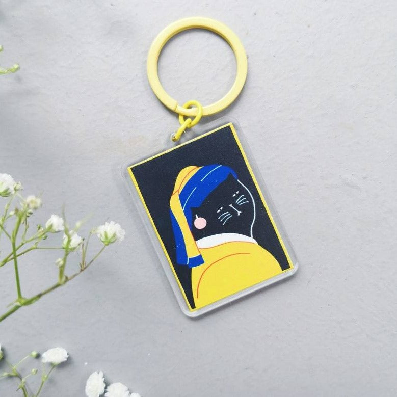 Cat with the Pearl Earring keychain