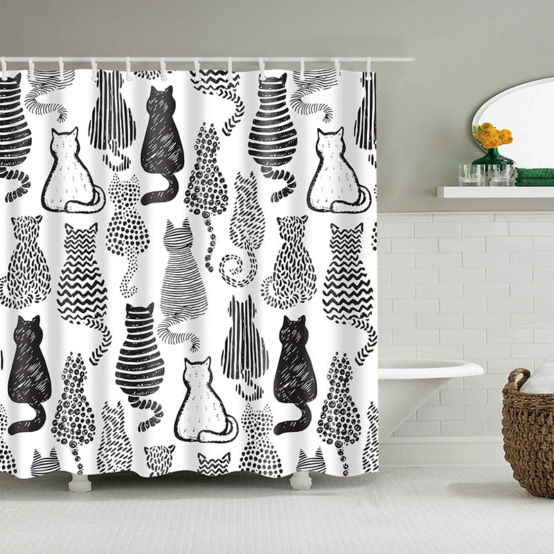 Black and white cat shower curtain