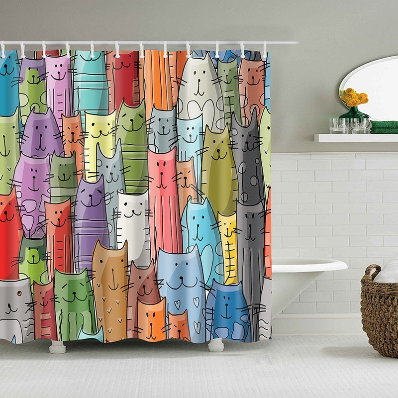 Colourful cat shower curtain