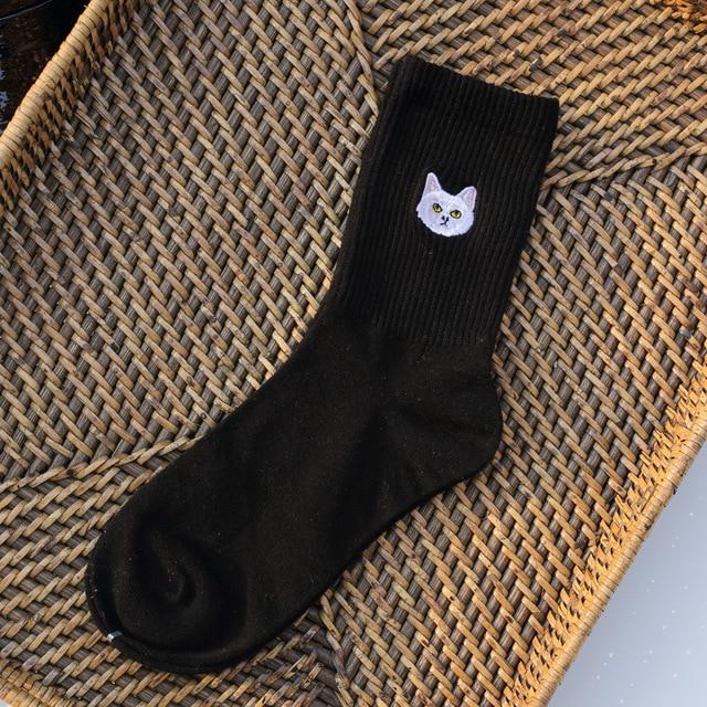 Embroidered cat socks