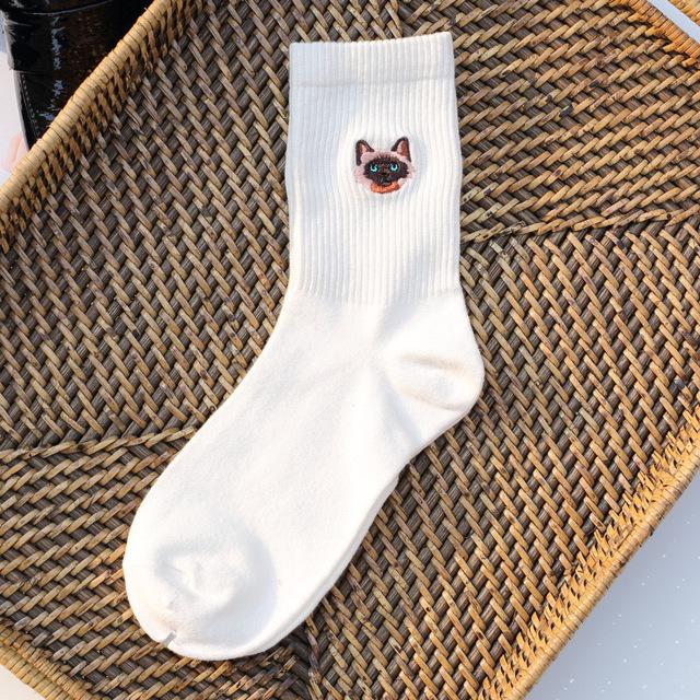 Embroidered cat socks