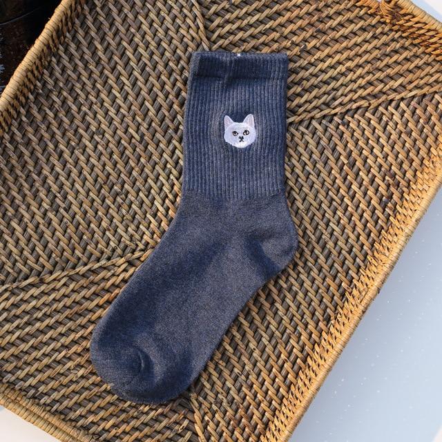 Embroidered cat socks